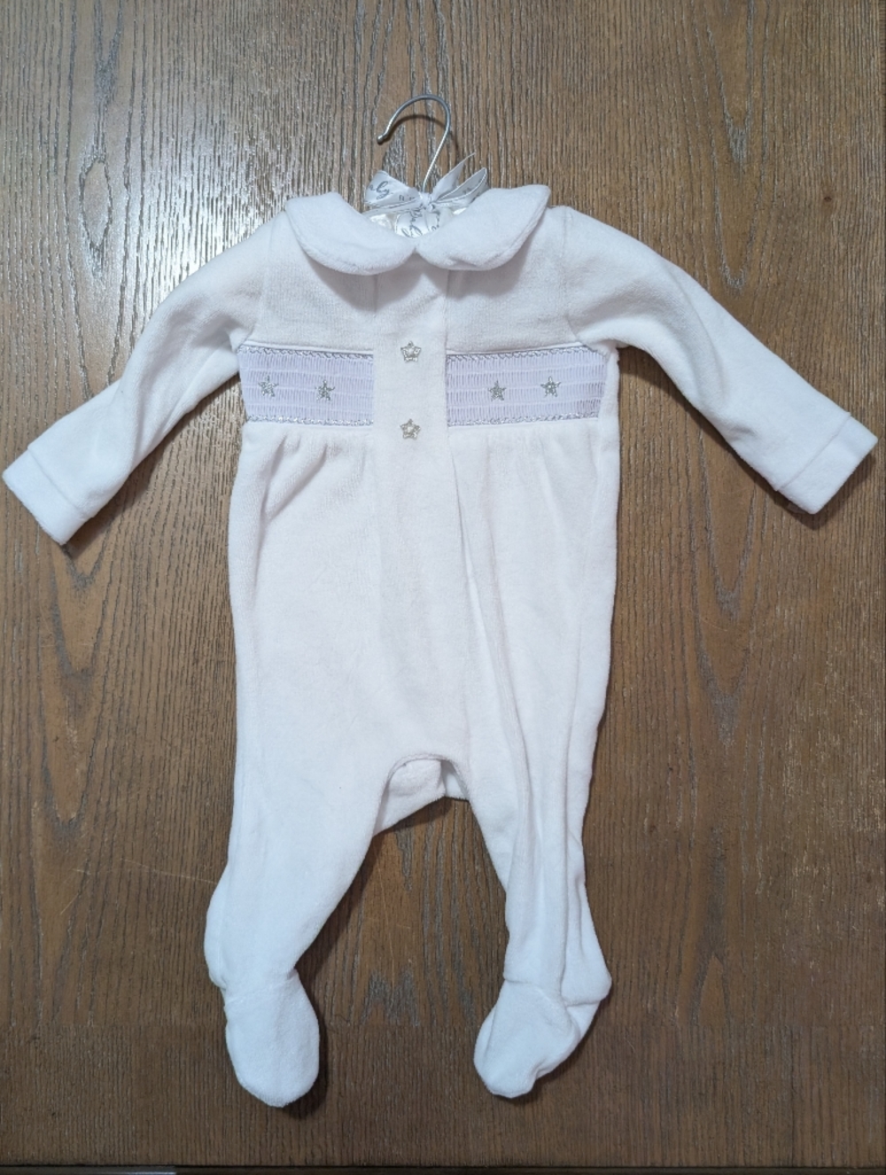 Baby White Velour Star Trim Footed One-Piece 0-3 Months